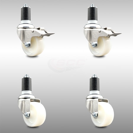 Service Caster 3 Inch 316SS Nylon Swivel 1-1/2 Inch Expanding Stem Caster Lock Brake SCC, 2PK SCC-SS316TTLEX20S314-NYS-2-S-2-112